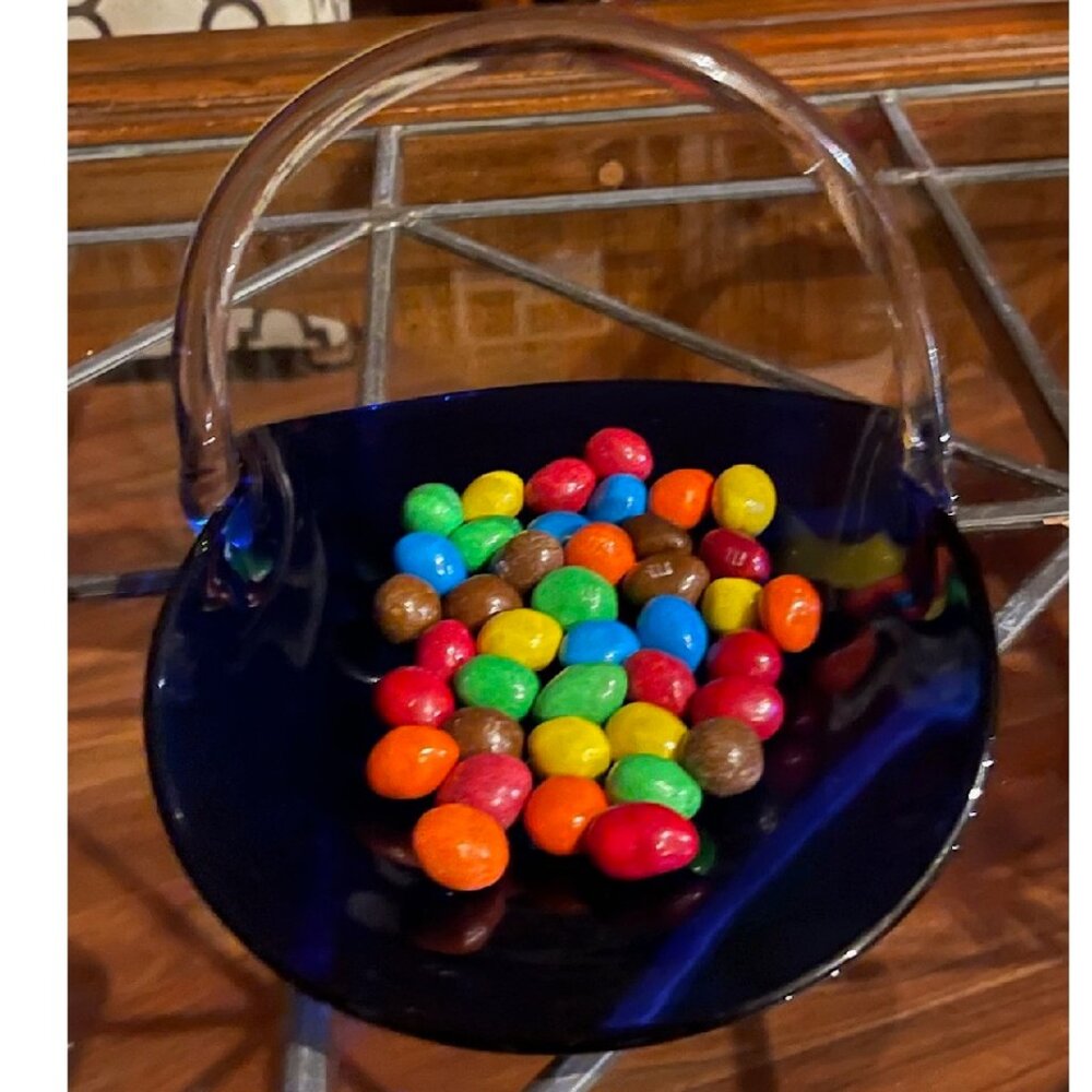 1970’s Cobalt Blue Handblown Glass Basket Murano-style
